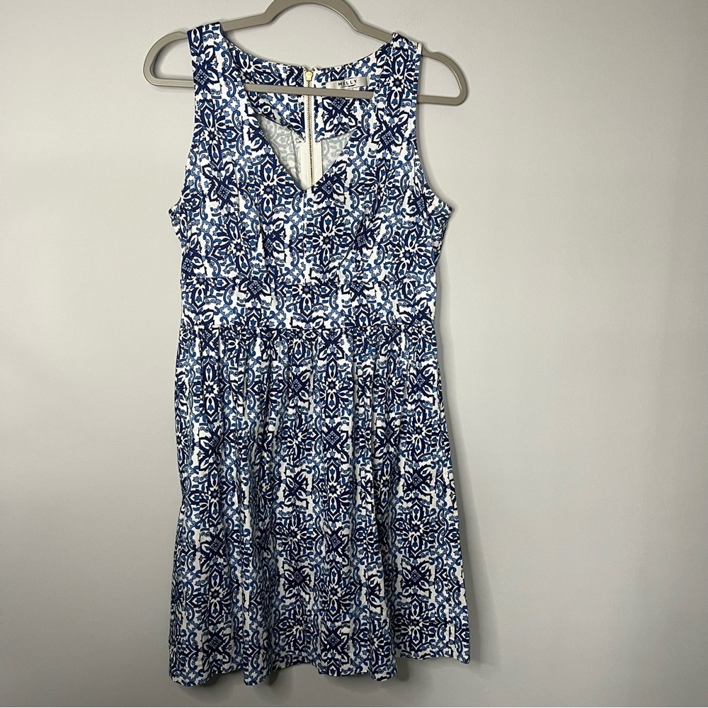 Women’s Milly for Design Nation blue patterned sleeveless fit and flare dress